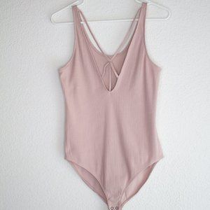 Blush Deep V Neck Strappy Bodysuit w/ Snap Closure